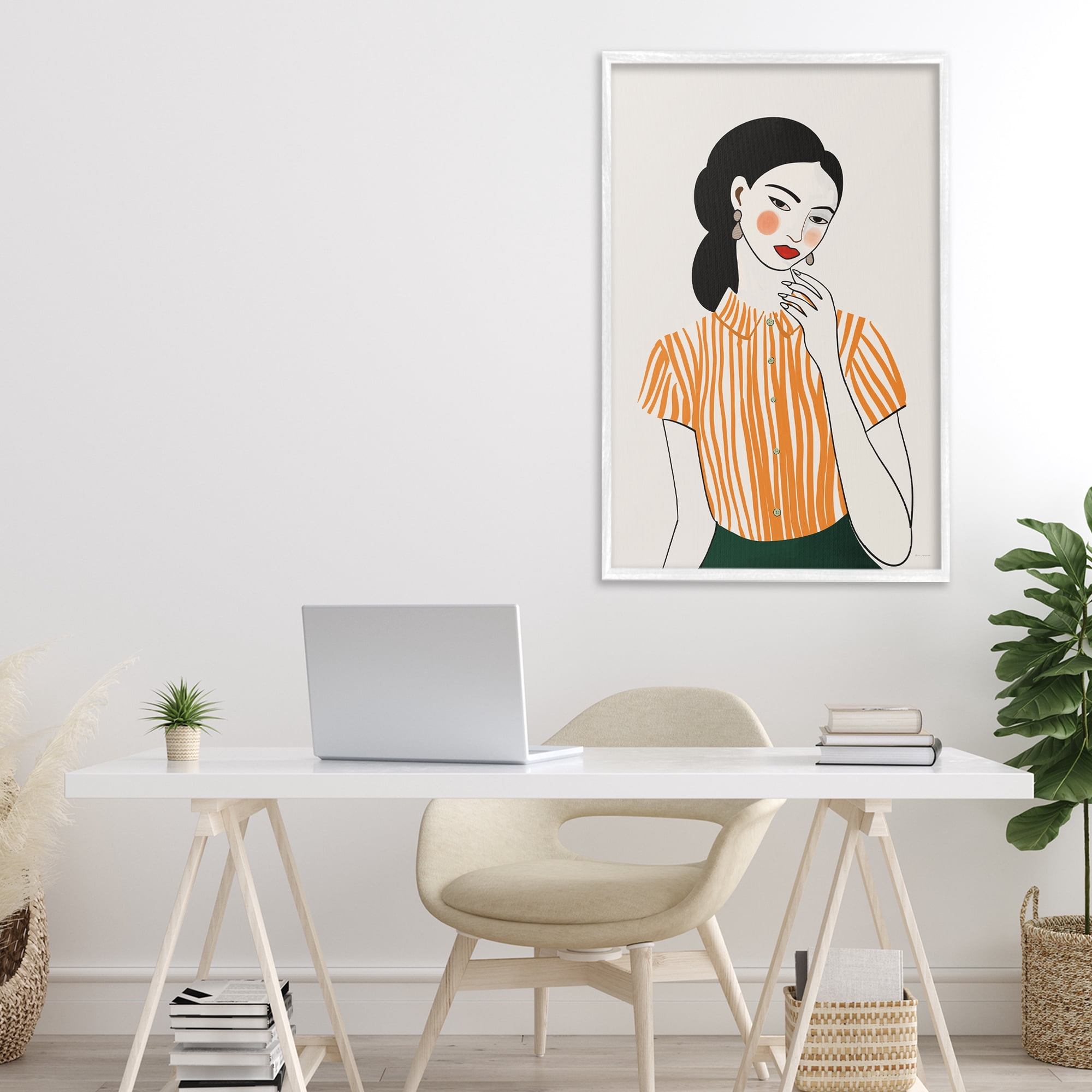 Stupell Industries Woman in Orange Blouse White Framed Giclee Art, design by Omar Escalante