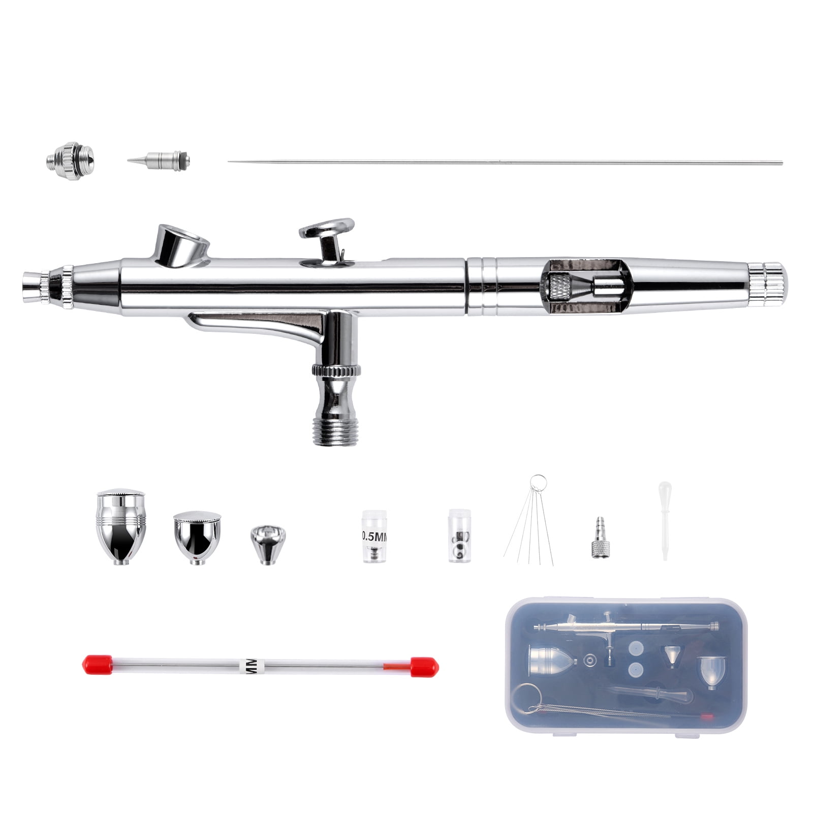 KFFKFF Dual-Action Airbrush, Gravity Feed, Includes 0.3 & 0.5 mm Nozzles, Kit with Copper Cups (2/7/12ml) & Cleaning Tools, Perfect for Model Painting, Dessert Decoration, Cake Design & Nail Art