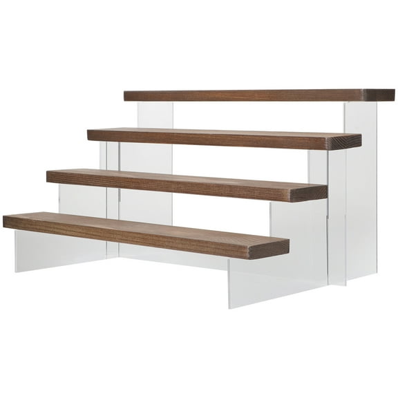 Masteelf Acrylic Wood Display Stand for Brown 4 Tier Storage Shelf for Figures and Models