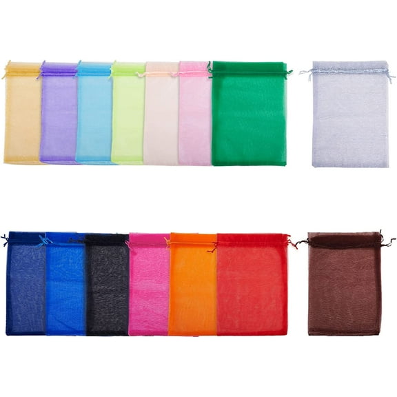 1set 15 Color Large Organza Gift Party Favor Bags 60pcs 7.8"x11.8" Sheer Organza Gift Bags Wedding Favors Bag with Drawstring for Christmas Wedding Party Favors 20x30cm