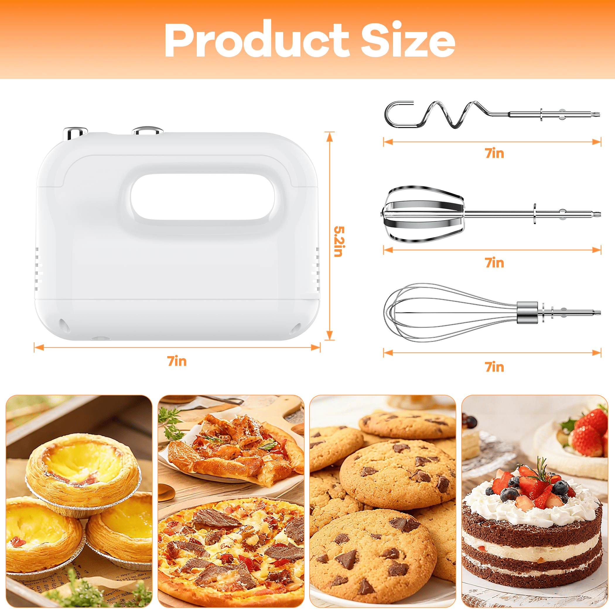Wnkim Electric Hand Mixer,5-Speed with Stainless Steel Beaters & Dough Hooks