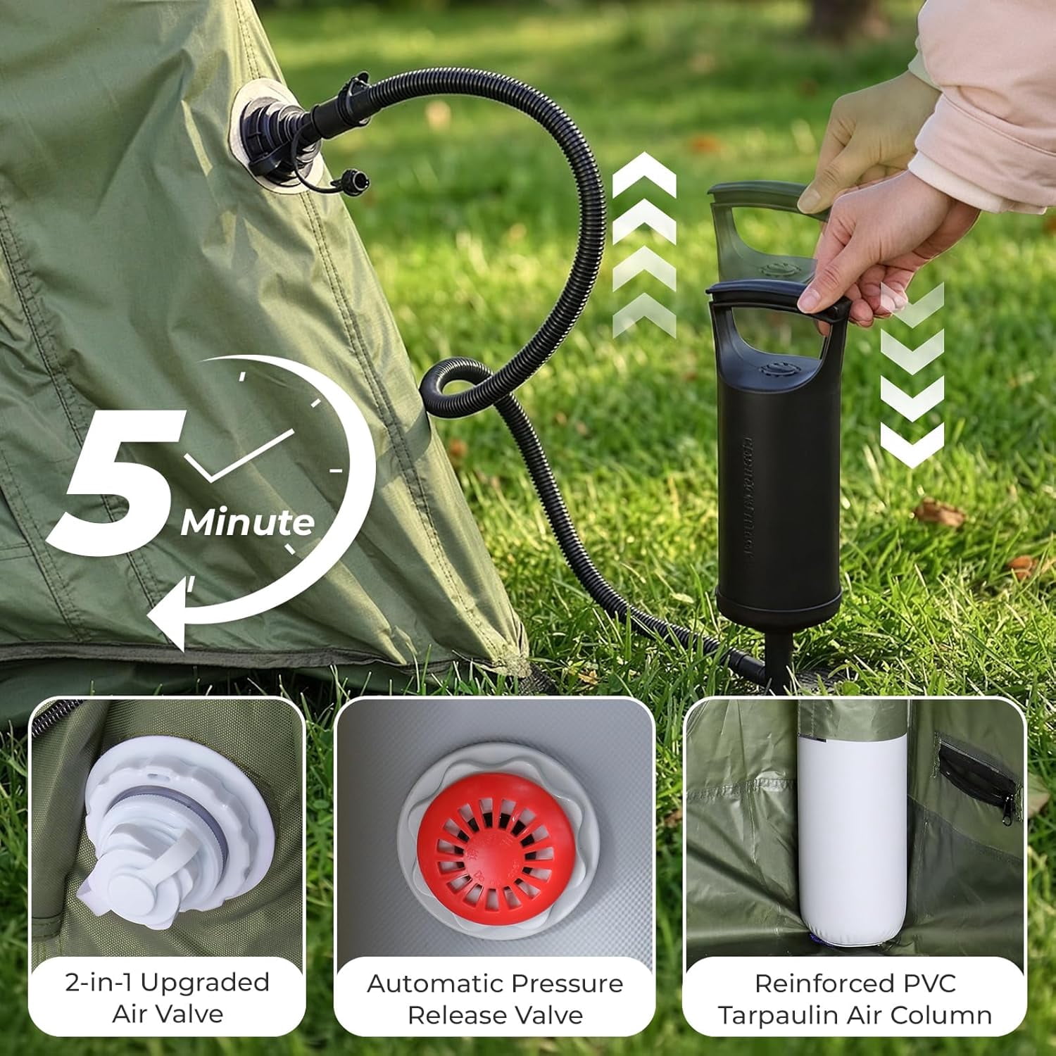 WLTER Inflatable Camping Tent, All-Weather Inflatable Hot Tents with Stove Jack, Blow Up Tent for Camping with Mesh Doors & Windows, Inflatable Air Tents for Camping Adult