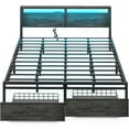 thumbnail image 2 of Homieasy King Size Bed Frame with Charged Station and LED Strip, Industrial Metal Platform Bed with Headboard and 2 Storage Drawers, No Box Spring Needed, Noise-Free, Easy Assembly,, 2 of 8