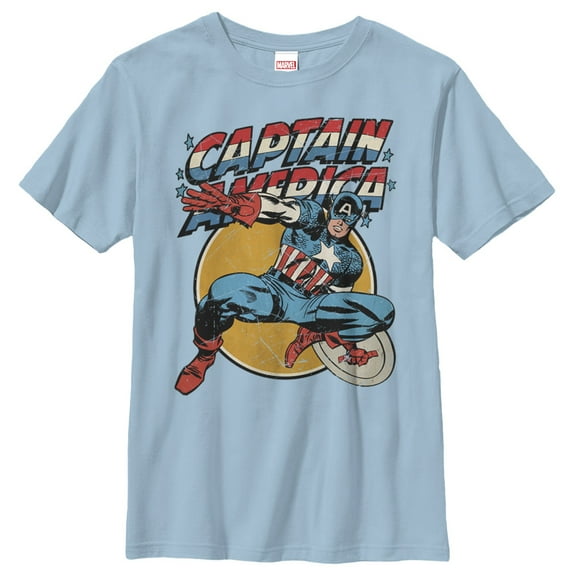 Boy's Marvel Captain America Shield  Graphic Tee Light Blue Medium