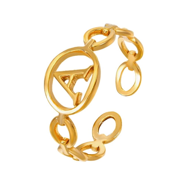 CAIROYAR Anillos con letras iniciales huecas para mujer, color dorado, eslabones ajustables, abiertos, ∫ы T