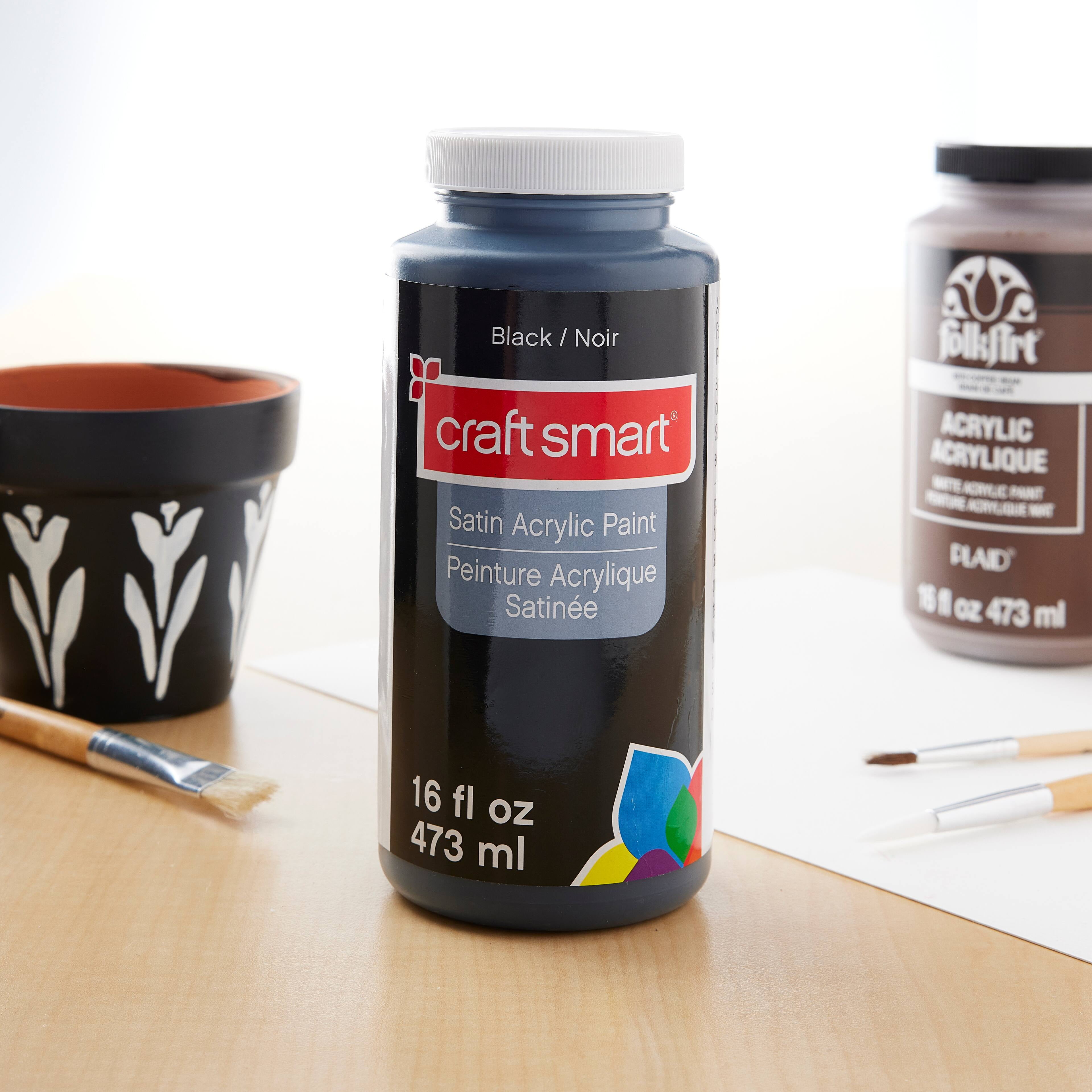 Craft Smart Black Satin Acrylic Paint, 16oz., 9 Pack