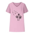 thumbnail image 4 of Linen Tee Shirts Women Women Plus Size Cotton Linen Dandelion Print Graphic Loose Summer V-Neck T-Shirt Top Oversized Short Sleeve Blouse Pink, 4 of 4