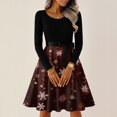 thumbnail image 2 of Christmas Dresses for Women Women's Casual Fashion Round Neck Long Sleeve Christmas Printed Party Vintage Long Dresses for Holiday Gathering,Wine,XL, 2 of 7