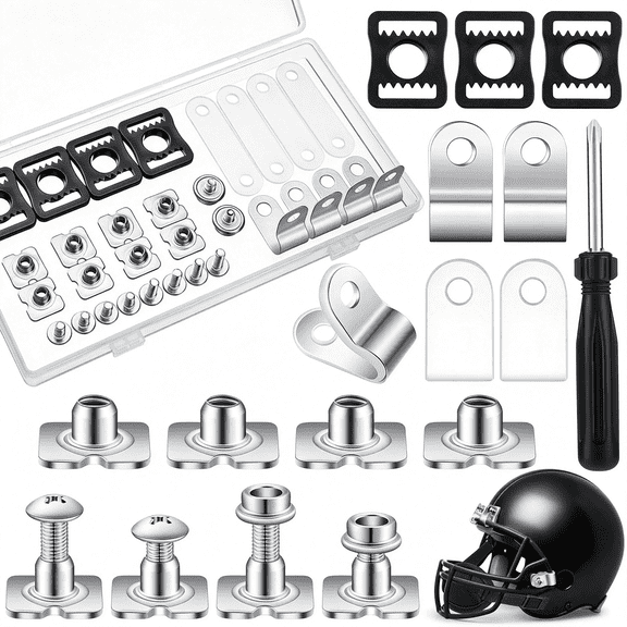 CUDIAO Football Helmet Repair Kit Football Helmet Hardware Kit Include Chin Strap Screwdriver R Shape Visor Clips Screws with Nuts Rubber Gaskets S for Hockey Baseball Sports