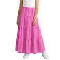thumbnail image 4 of ZOYOEN Girls Eyelet Ruffled Skirts- Casual Cute Elastic Waist Trendy Kids Maxi Skirt Hot Pink Size 4-14, 4 of 7