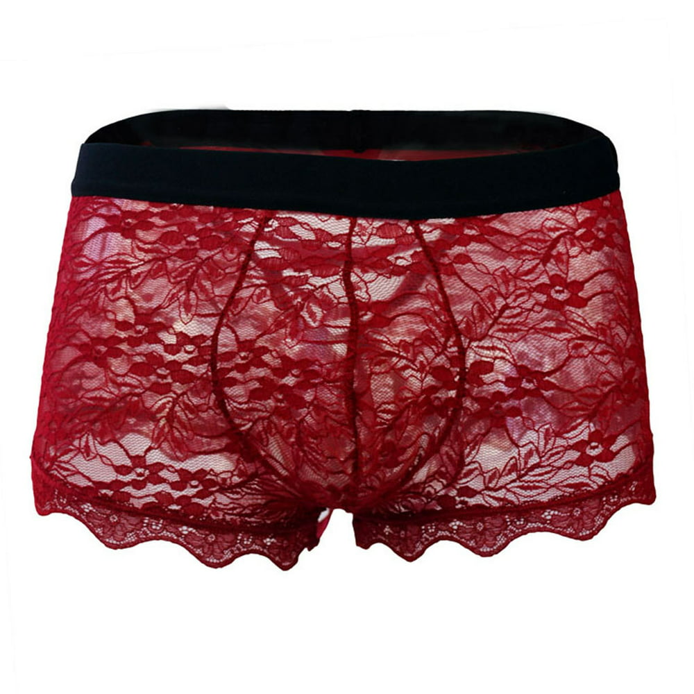 Men's Sexy Underwear Lace Transparent Mesh Low Waist Boyshort - Walmart ...