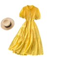 thumbnail image 1 of Nouvelle Robe Printemps Été Col POLO Boutonné Slim Mi-Longue Design Creux Premier Amour Robes, 1 of 5