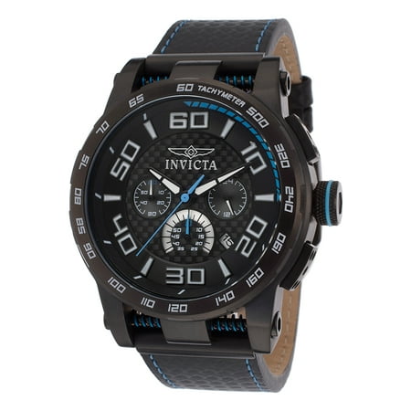 Invicta 15906 Men's S1 Rally Chrono Black Leather Carbon Fiber Dial Blue Accent Watch
