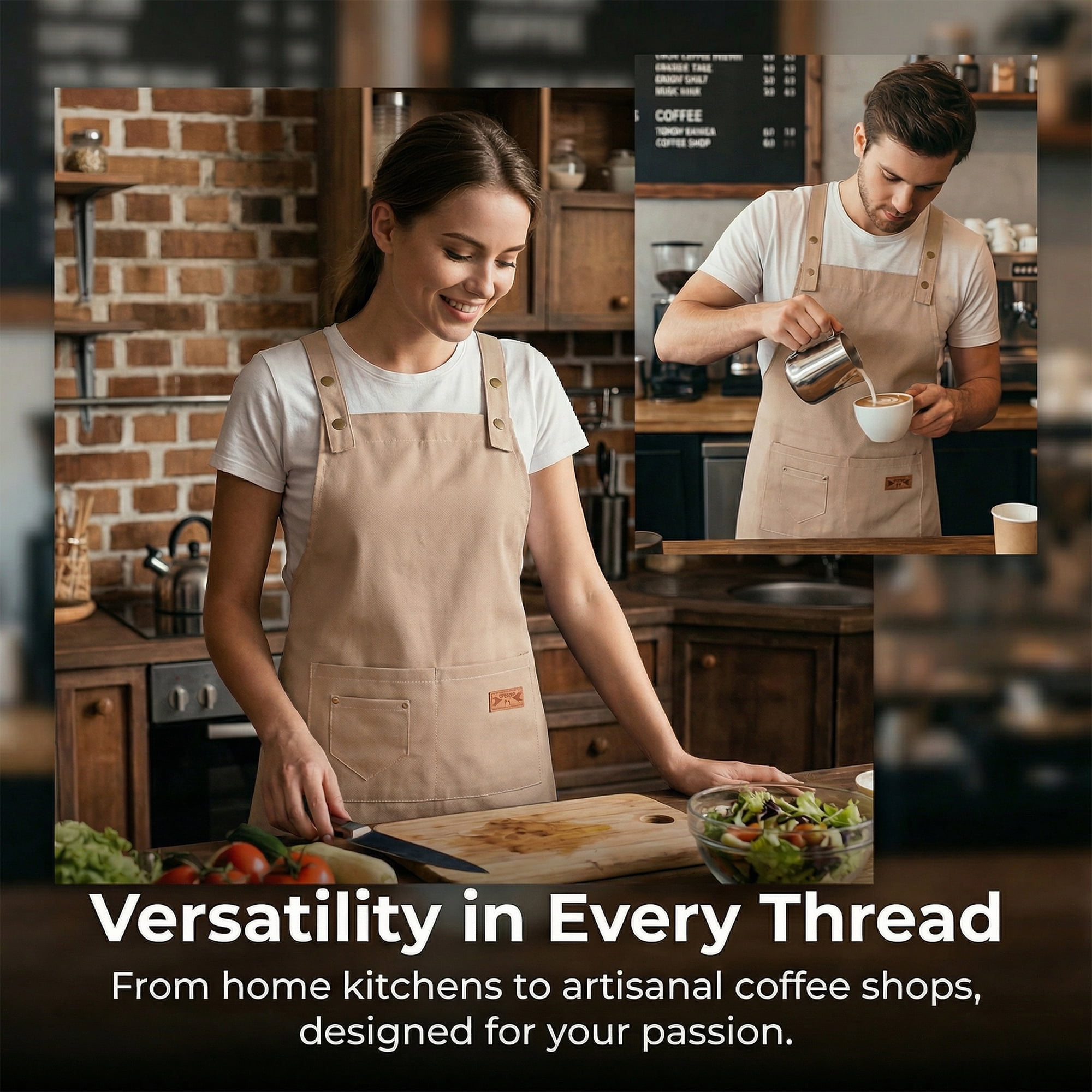 Unique Bargains Adjustable Long Waist Cooking Apron with Pocket for Home 26.4x29.5in Khaki
