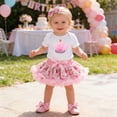 thumbnail image 2 of Rhuody Tenue Fille Manches Courtes Col Rond Adorable Robe de Fête pour Bébé Barboteuse avec Jupe Tutu pour Célébration d'Anniversaire et Photos de Vacances Vêtements Mode 3-6 Mois Blanc1, 2 of 5