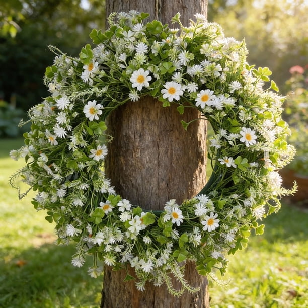 Corona de flores artificiales para la puerta principal | Guirnalda artificial de primavera y verano | Corona decorativa para la puerta, la pared, la ventana, el porche