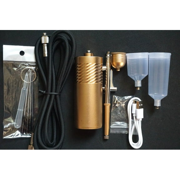 Portable Gold Airbrush Compressor Spray Kit for Nail Art, Tattoo, and Paint