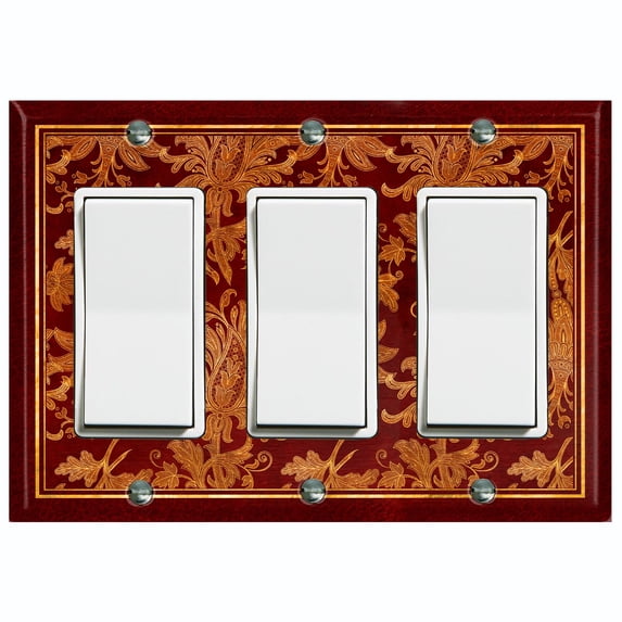 Metal Light Switch Plate Cover Elegant Burgundy Floral Damask Frame FRA039
