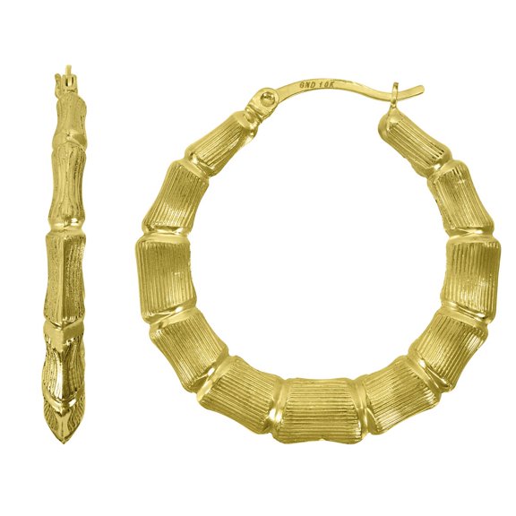 Auriga 10k Yellow Gold Bamboo 37.5mm Hinged Hoops Huggie Earrings for Women