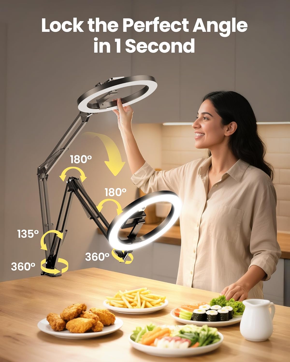 Upgrade Ring Light Overhead Camera Phone Mount for Desk, 10” Selfie Light with Stand Tripod for iPhone, Light with Phone Holder for Video Recording,Zoom Meeting,Live Streaming Tiktok,YouTube