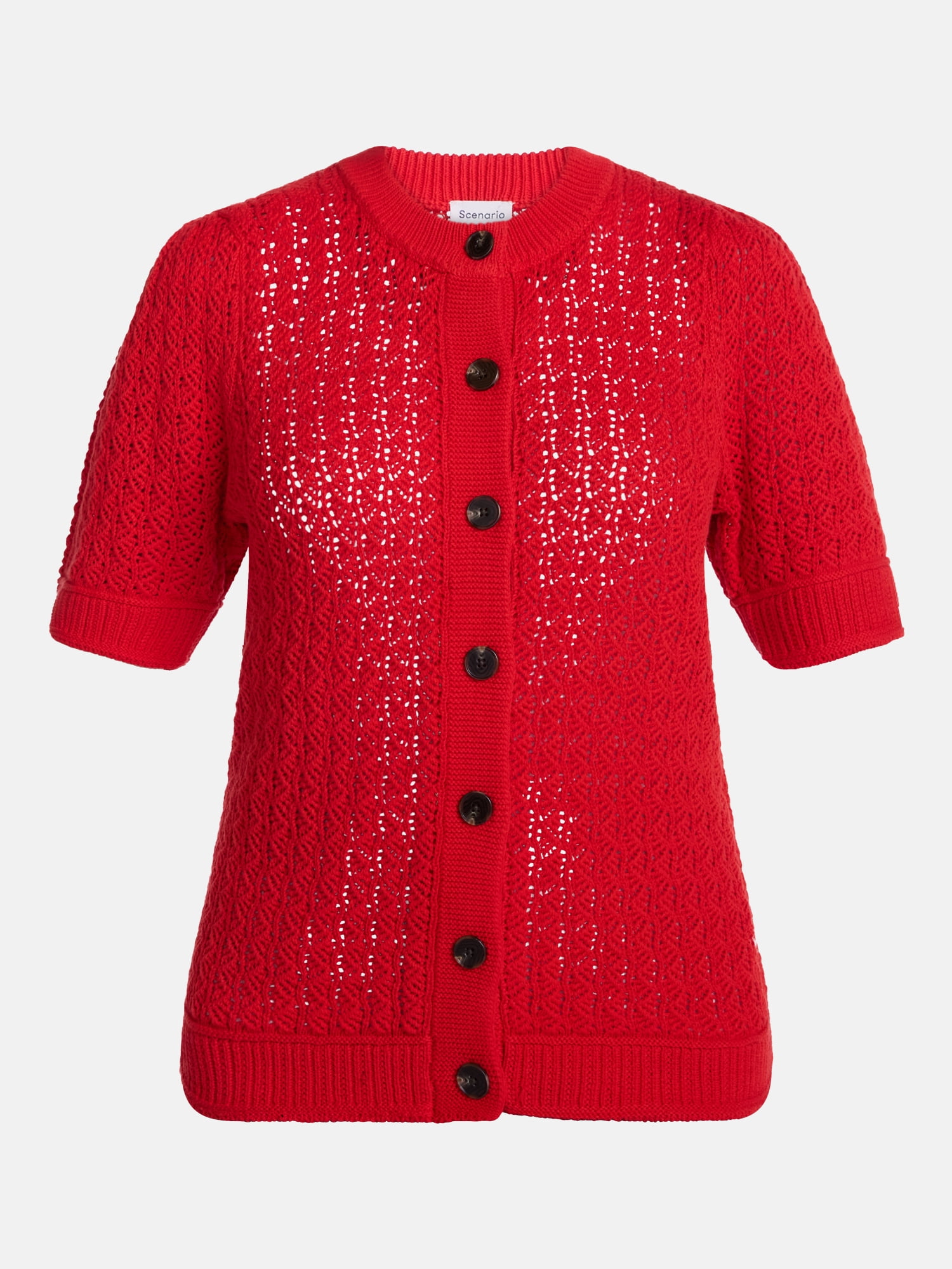 Scenario Women's and Women's Plus Crewneck Cardigan with Short Sleeves, Lightweight, Sizes XS-4X