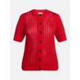 thumbnail image 5 of Scenario Women's and Women's Plus Crewneck Cardigan with Short Sleeves, Lightweight, Sizes XS-4X, 5 of 5