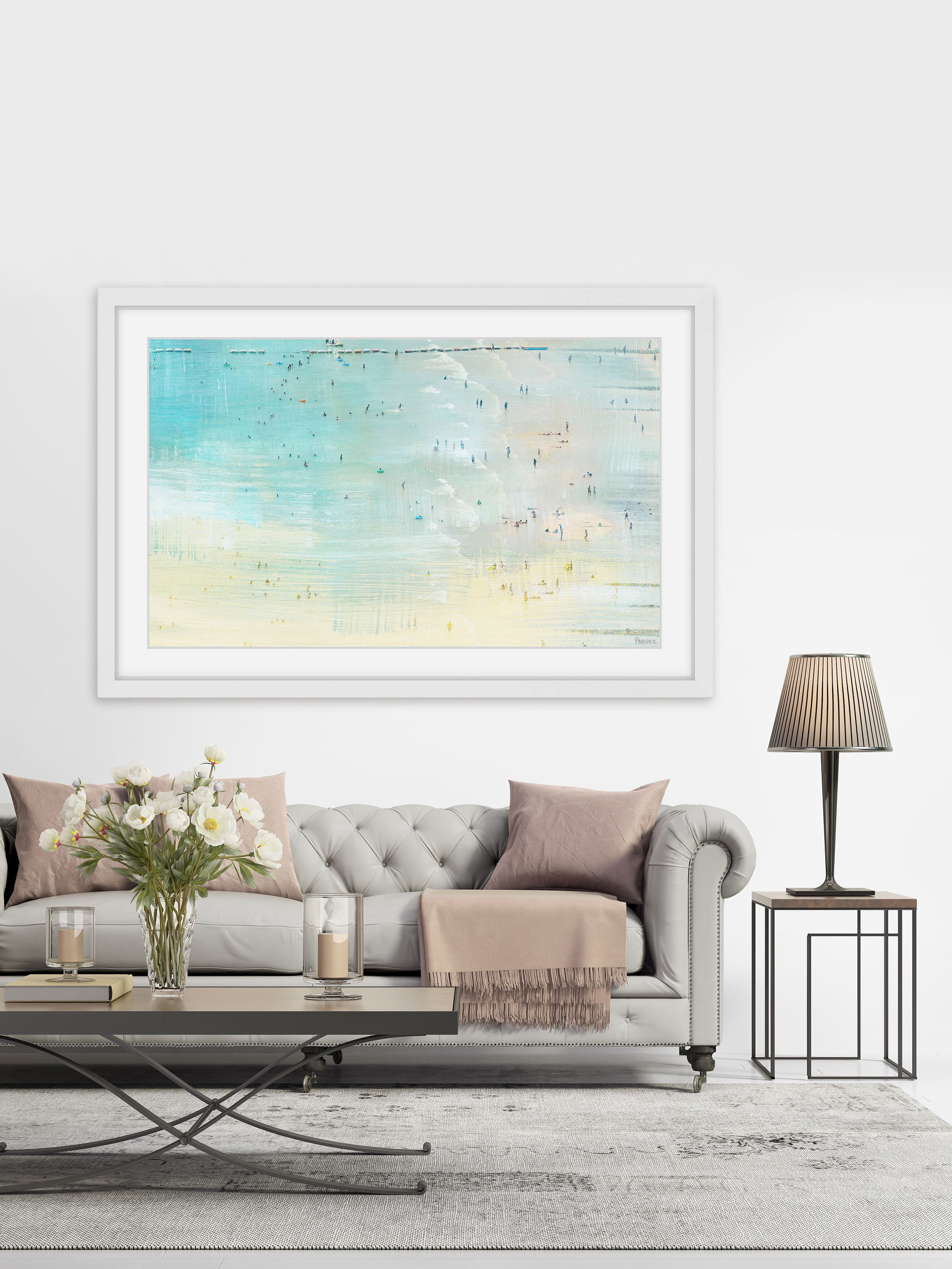 "Distand Beachgoers" Framed Painting Art Print, 18" x 1.5"