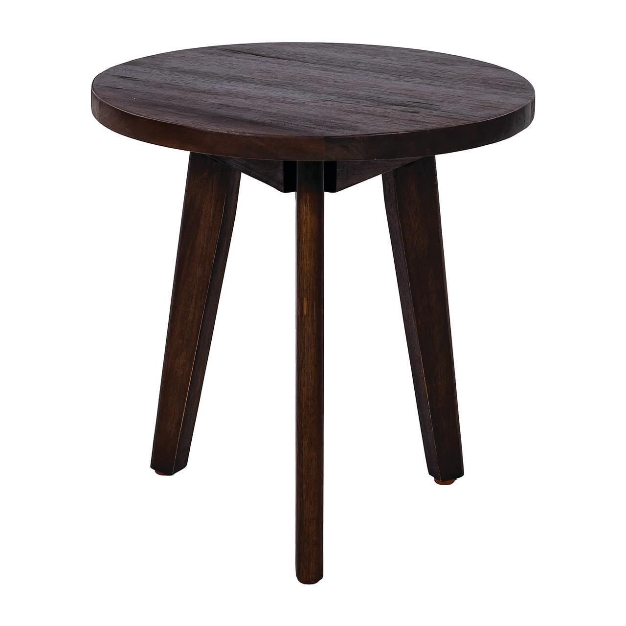 Side Table with Round Acacia Wood Top and 3-Leg Design, Modern End Table and Nightstand for Bedroom Living Room, Dark Brown