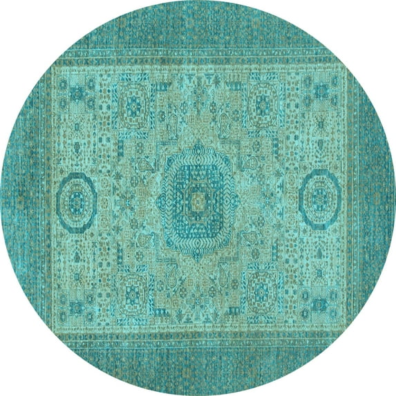 Ahgly Company Indoor Round Abstract Light Blue Modern Area Rugs, 7' Round
