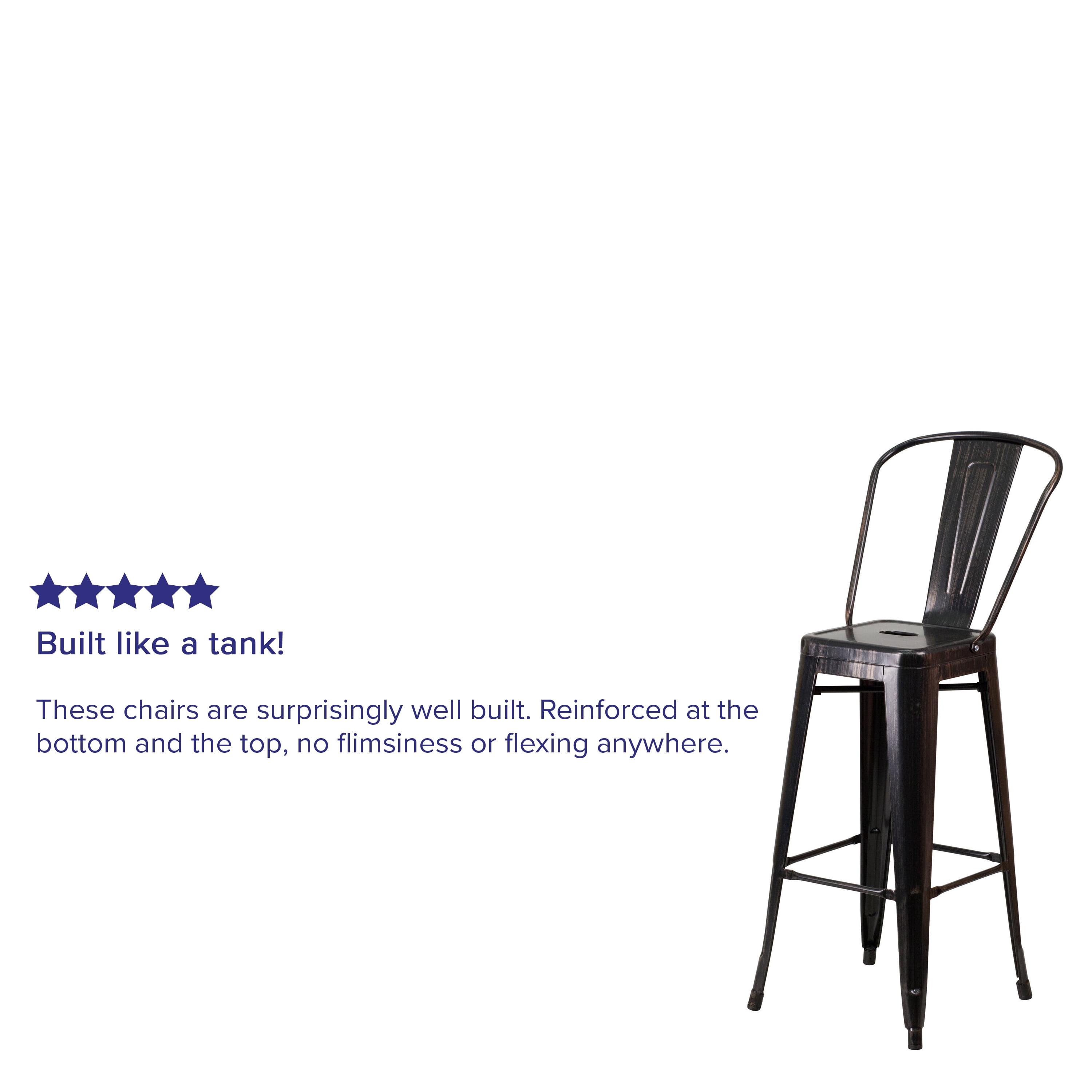 Flash Furniture Lily Commercial Grade 4 Pack 30" High Black-Antique Gold Metal Indoor-Outdoor Barstool with Removable Back
