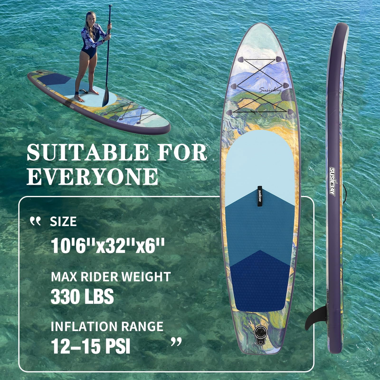 Rayocon Inflatable Paddle Board for Adults, 10'6" Stand Up Paddle Board, Wide Stable Touring SUP with Pump and Dry Bag