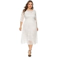 thumbnail image 6 of OBEEII Plus Size Dresses for Women 3/4 Sleeve Floral Lace Maxi Dresses Formal Dresses Cocktail Swing Midi Dress with Pocket, 6 of 8