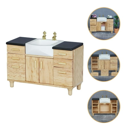 Toyvian mini dollhouse accessories Mini Wash Basin Natural Wood Color Decorative 1Pcs