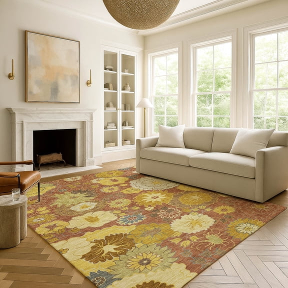 Addison Rugs Mayfield Premium Machine Washable Transitional Floral Terracotta Rectangle Rug, 10' x 14'
