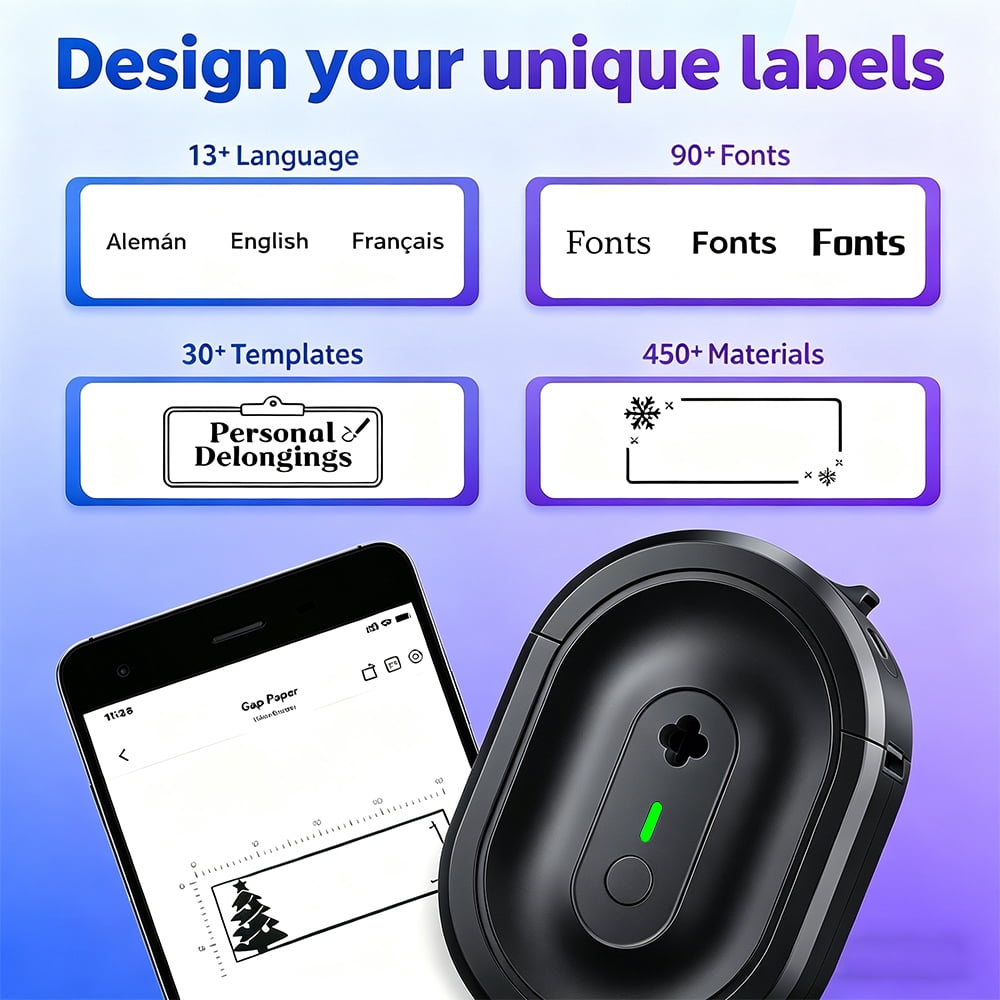 N12 Wireless Thermal Label Maker Machine with 1 Roll Of Paper, Intelligent Portable Printer, High Quality Printing, Multiple Creative Function&Templates - for Office, Home, School, BLACK