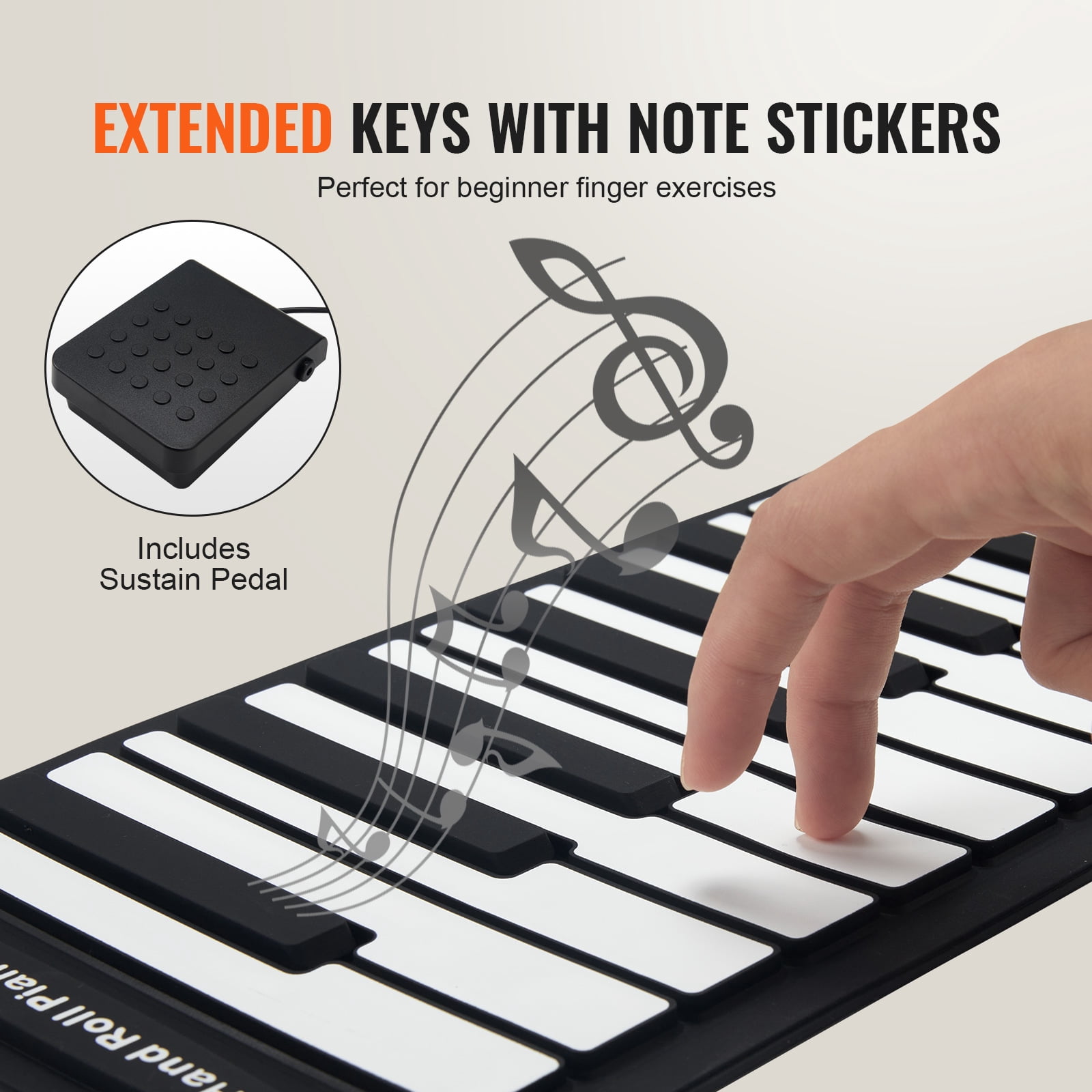 VEVOR 88 Keys Roll Up Keyboard Piano, 128 Rhythms, 128 Tones Portable Electric Digital Hand Roll Piano with Rechargeable Battery 2W Speaker LED Display 5 Ports MIDI Function, for Beginners Adults