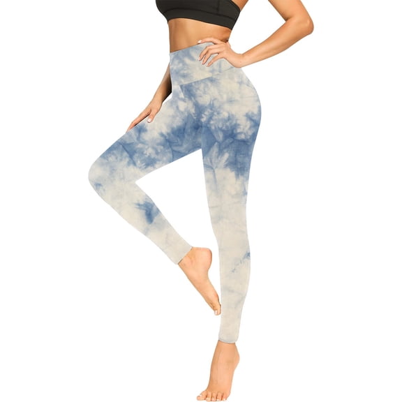 Felirenzacia Women's Yoga Pants, Light Blue Tie Dye Compression Shibori Athletic Leggings for Exercise and Daily Wear, S-2XL