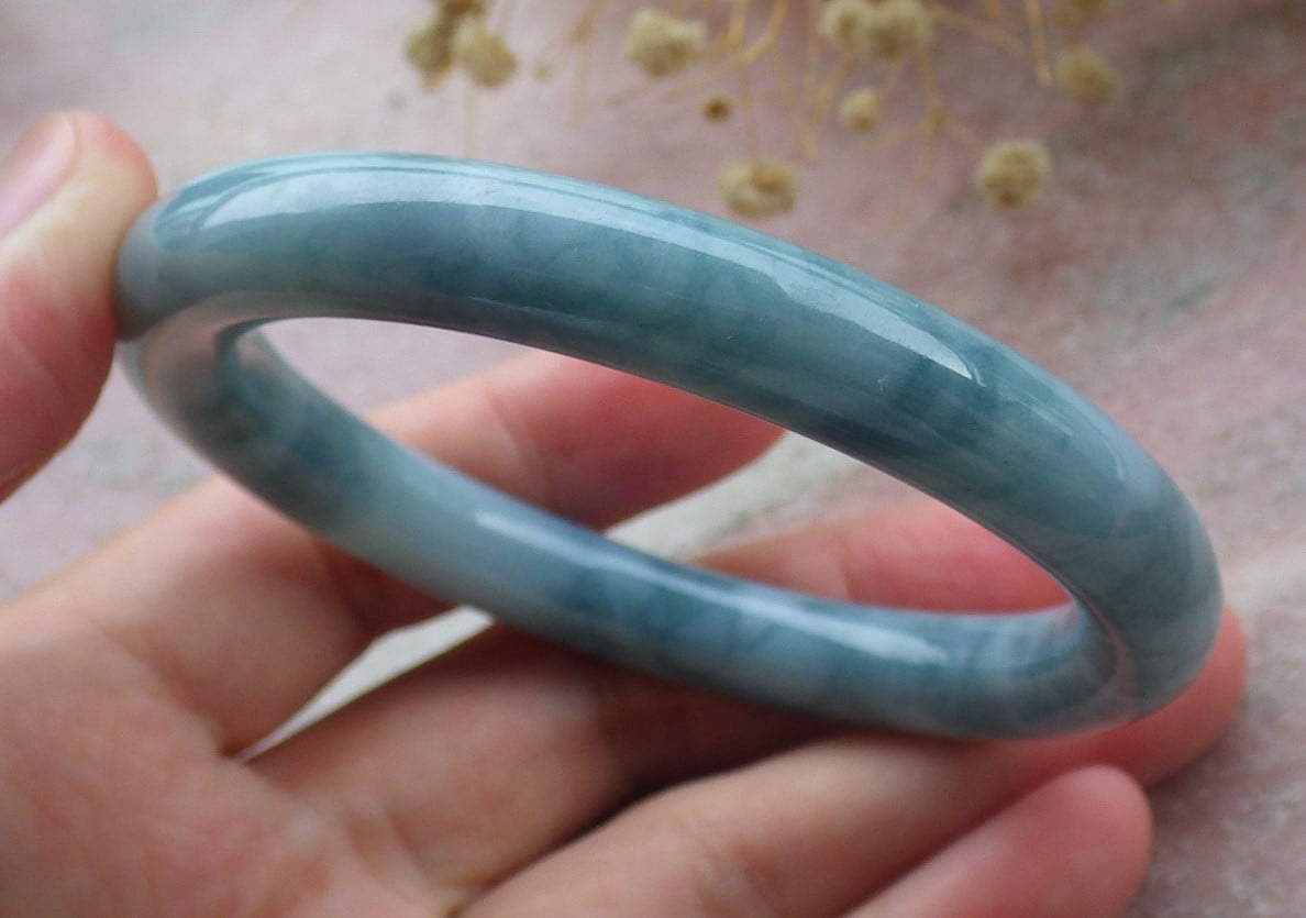 Lavender Green Natural A JADE Jadeite Circle Bangle Bracelet 54.6 mm 680196 TN