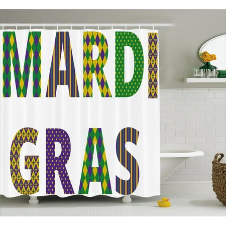 Mardi Gras Shower Curtain Lettering With Traditional Patterns Dots Mardi Gras Shower Curtain Lettering With Traditional Patterns Dots Checd Motif Lily Flowers Fabric