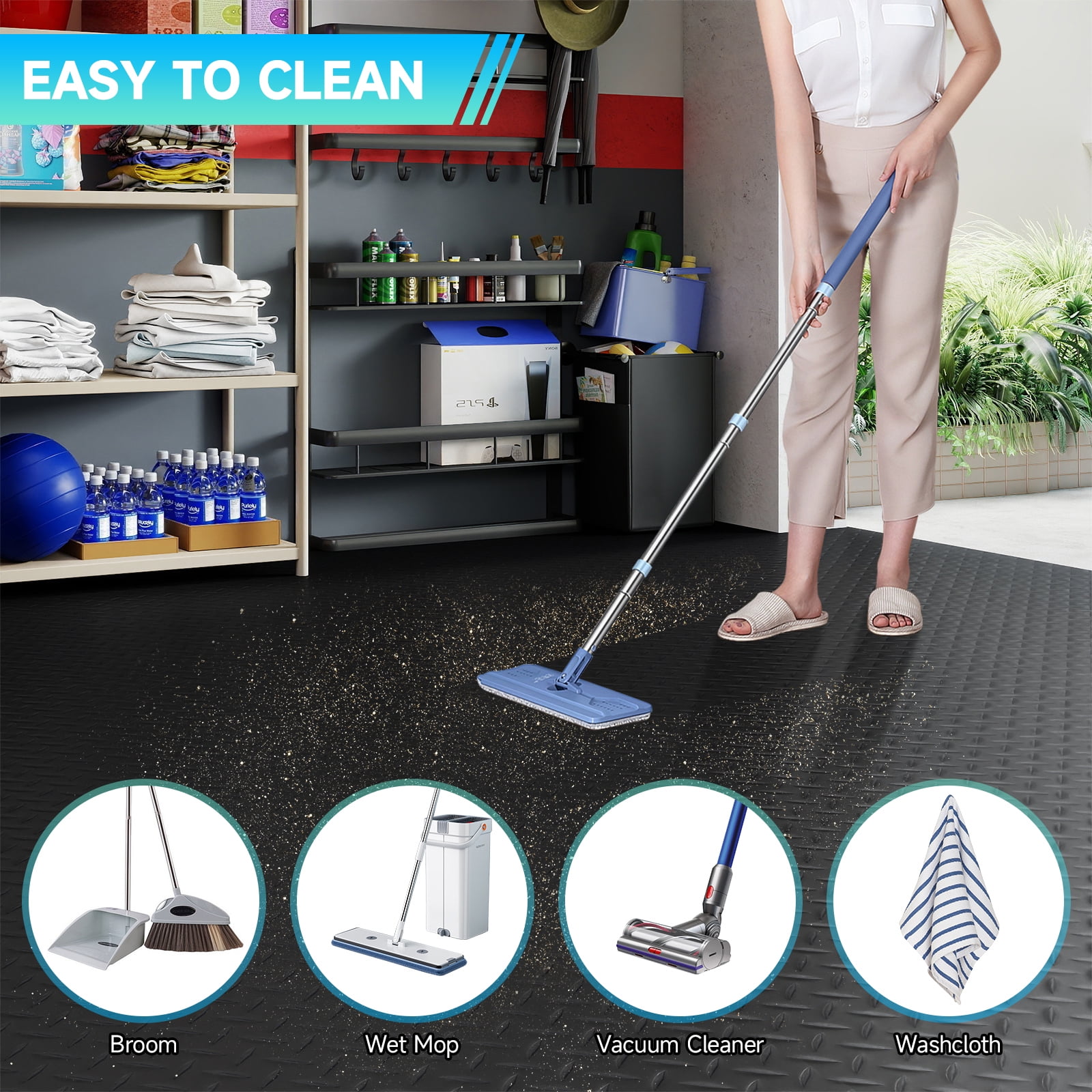 7.5 x 28 FT Garage Floor Mat, Thickened Diamond Plate PVC Garage Mats Flooring Roll for Under Car, Garage Car Parking Mats for Compact SUVS, Sports Car
