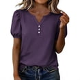 thumbnail image 2 of Women's Loose-Fit Linen Button-Up Shirt with Short Sleeves and Round Neck, 2 of 6