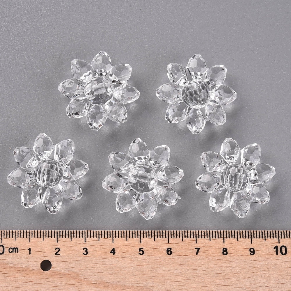 Transparent Acrylic Beads Faceted Flower Clear 29x12mm Hole: 3mm 200pcs/500g
