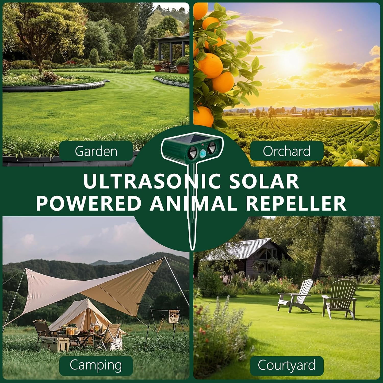 2Pack 2025 Solar Ultrasonic in Repellent Defender Rat, Squirrel, Deer, Raccoon, Skunk, Rabbit, Mole, Dog, Cat, Waterproof with Motion Detector for Yard Lawn (2, Green)