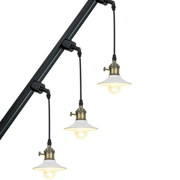 KAYYELAMP J-Type Track Lighting for Inclined Position Roof 3.2 Ft Cord Adjusted Angle Rotated Bronze E26 Base White Shade Vintage Design Mini Track Lamp Set Three(No Bulb, Track)