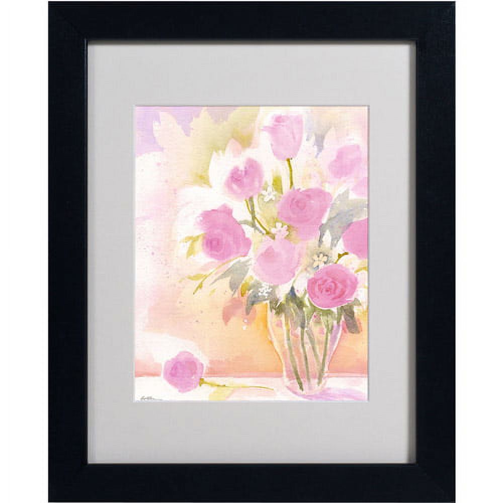Trademark Fine Art "Vase with Pink Roses" Matted Framed Art by Sheila Golden