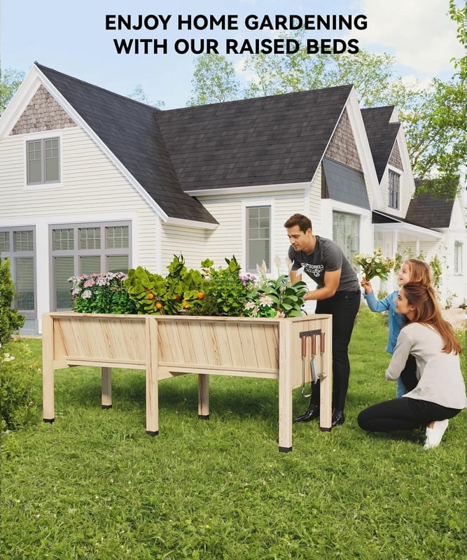 Towallmark 45x23x30 Inches Raised Garden Bed, Elevated Planter Box, Outdoor Wooden Garden Bed for Vegetables Herbs, Patio Balcony Backyard Cedar Raised Bed with Hooks and Legs