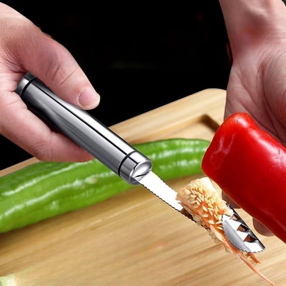 Jalapeno Pepper Corer Zucchini Cucumber Corer Tool with Serrated Slice & Rubber Handle Stainless Steel Pepper Seed Remover for Kitchen Deseeder or Slice off Vegetables Tops