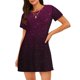 thumbnail image 1 of Balery Dark Purple Glitter Camisón de manga corta con cuello redondo para mujer, cómodo y elegante., 1 of 6