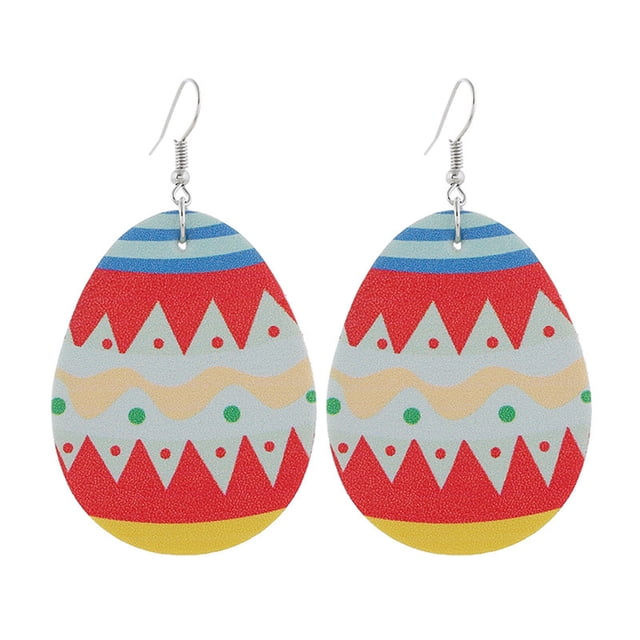 Teissuly Easter Faux Leather Earrings Rabbit Eggs Print Dainty Trendy Women Jewelry Teissuly WER202401222377