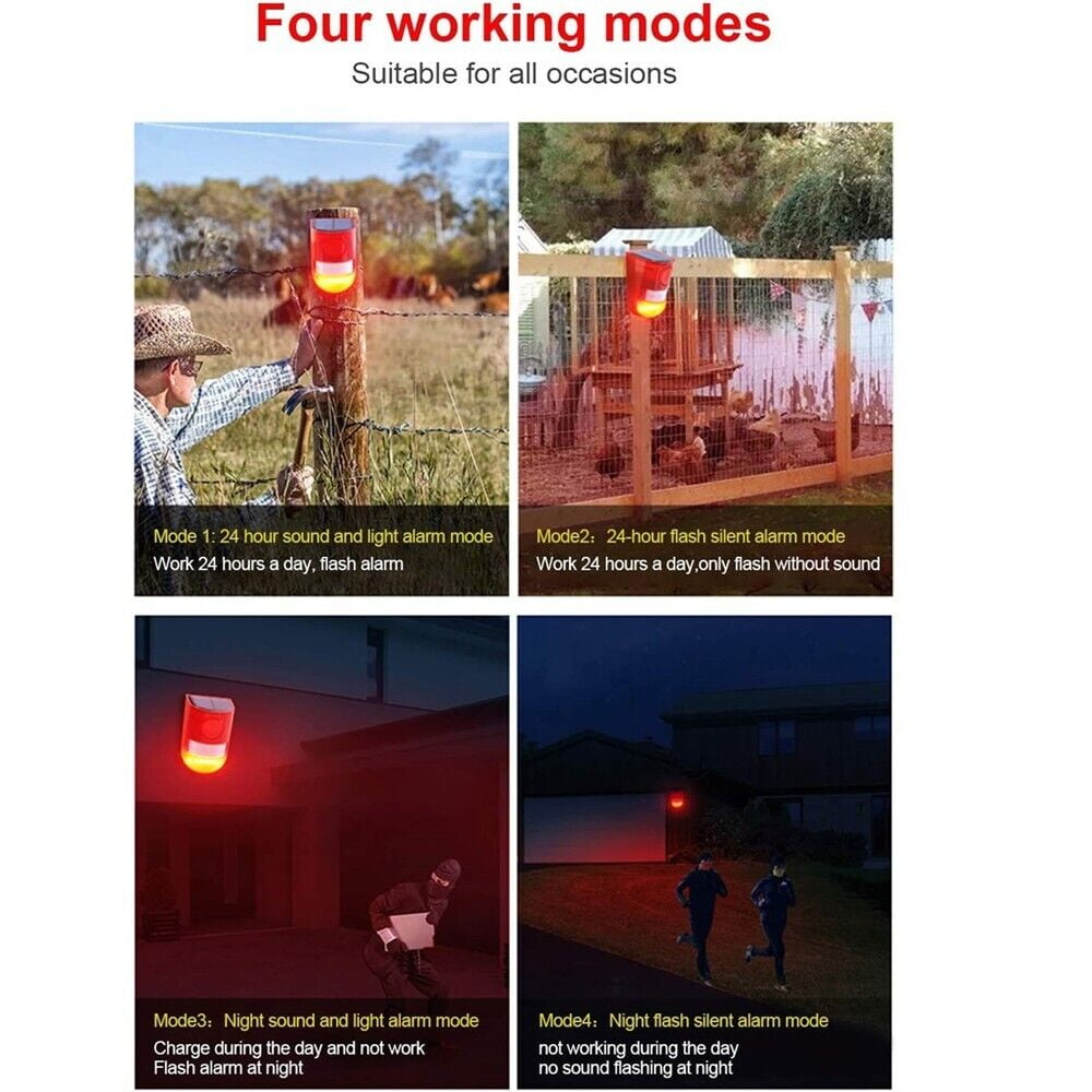 LINKPAL Solar Motion Sensor Alarm with LED Warning Strobe Light, Security Outdoor Device for Home, Warehouse, and Farm